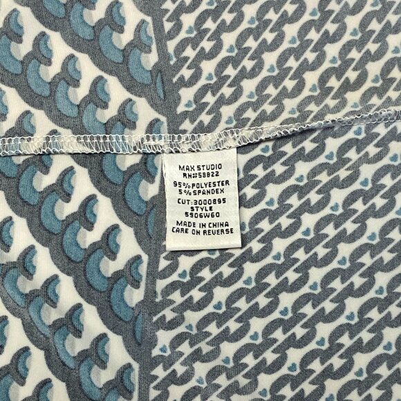 Max Studio Wrap Midi Dress L V-Neck Long Sleeve Border Print Stretch Knit Boho - Picture 10 of 11